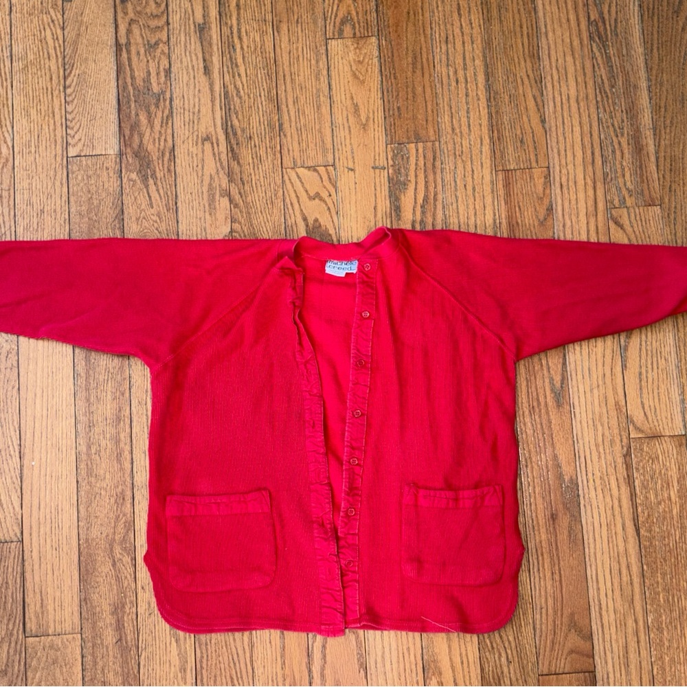 Vintage Y2K Michele Creed Red Knit Cardigan Sweater Pockets Cotton
